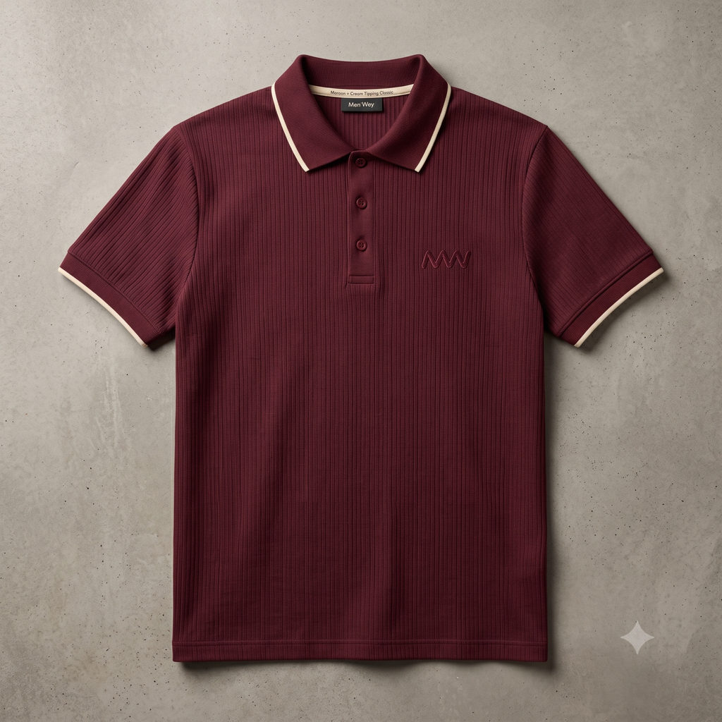 Maroon Cream-Tipped Button Polo