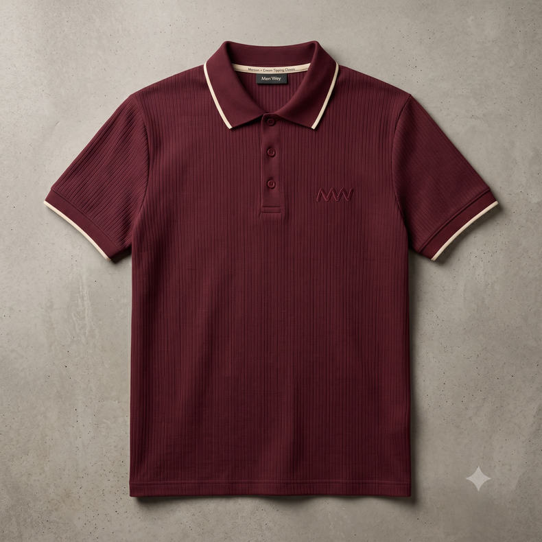 Maroon Cream-Tipped Button Polo
