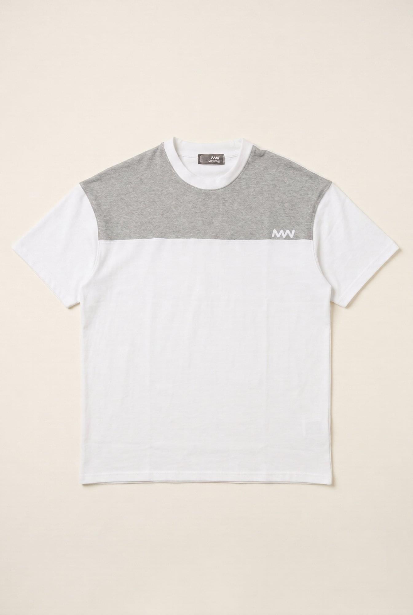 White and gray color-block men's t-shirt with MW logo, premium cotton, modern casual style