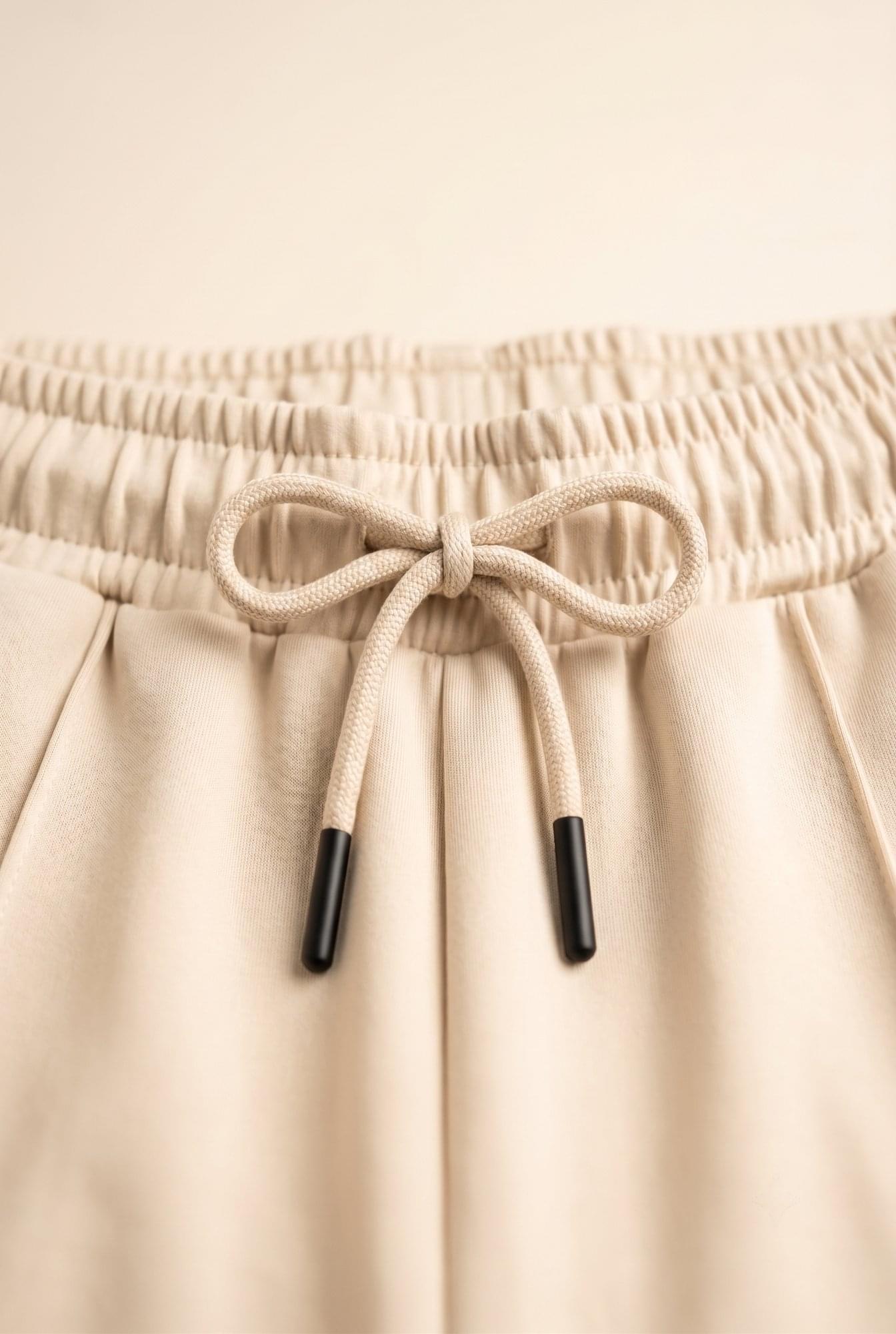 MENWEY Straight Fit Center-Lined Trousers – waistband and drawstring detail