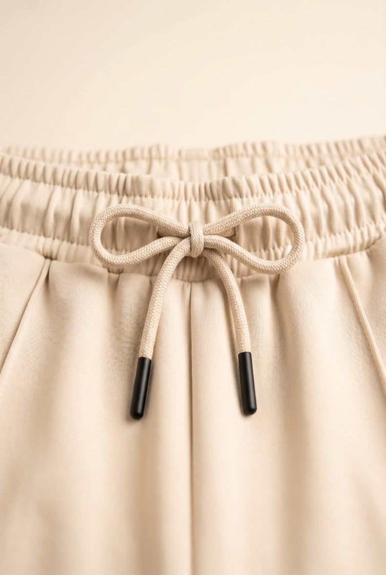 MENWEY Straight Fit Center-Lined Trousers – waistband and drawstring detail