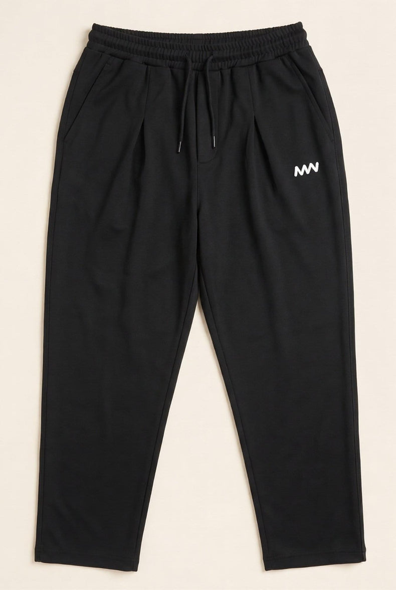 Man wearing MENWEY black urban fit jogger trousers