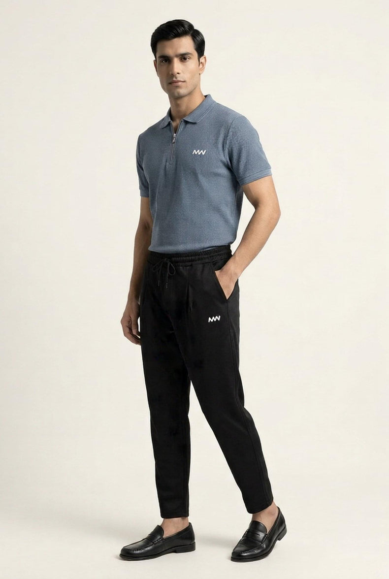 MENWEY Urban Fit Jogger Trousers – Black – 3/4 angle view