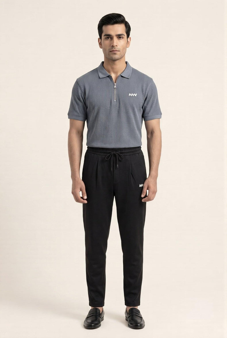 MENWEY Urban Fit Jogger Trousers – Black – full front view