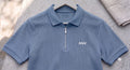 Greyish Blue Cotton Thermal Zip Polo