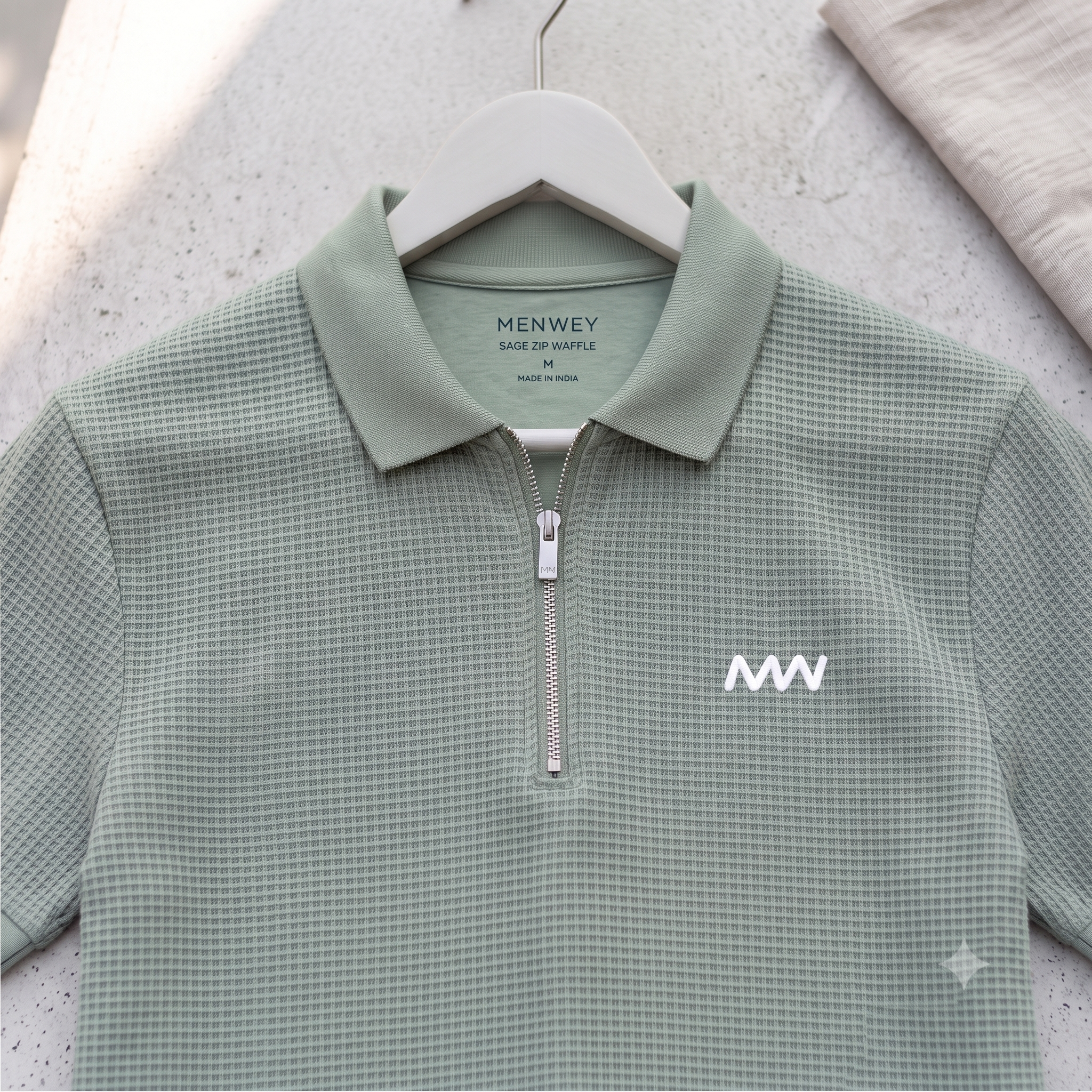 Sage Green Cotton Thermal Zip Polo