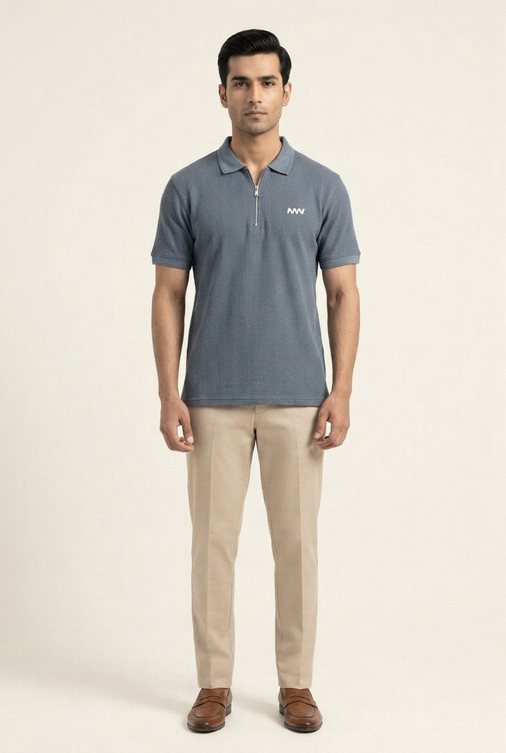 MENWEY Greyish Blue Quarter Zip Polo lifestyle photo