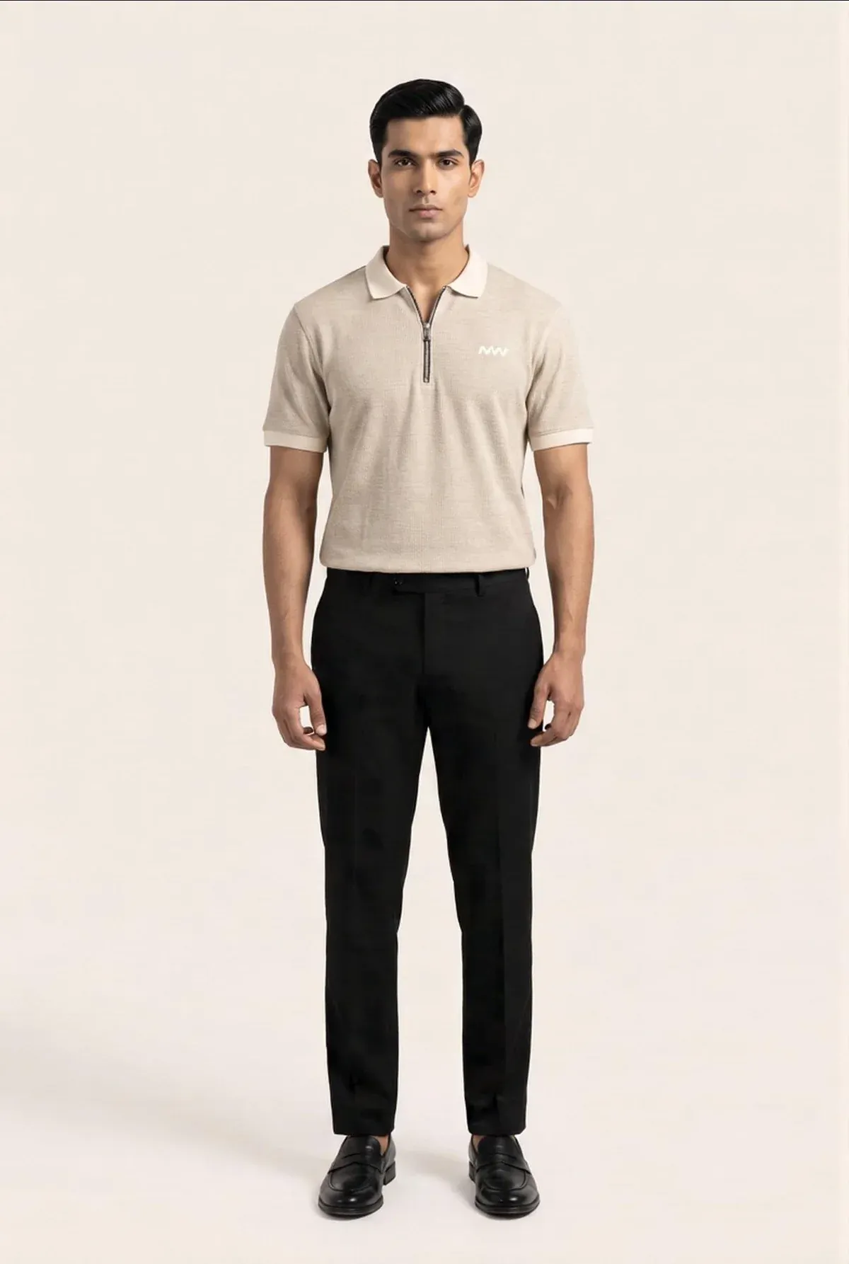 Sand Quarter Zip Polo Shirt