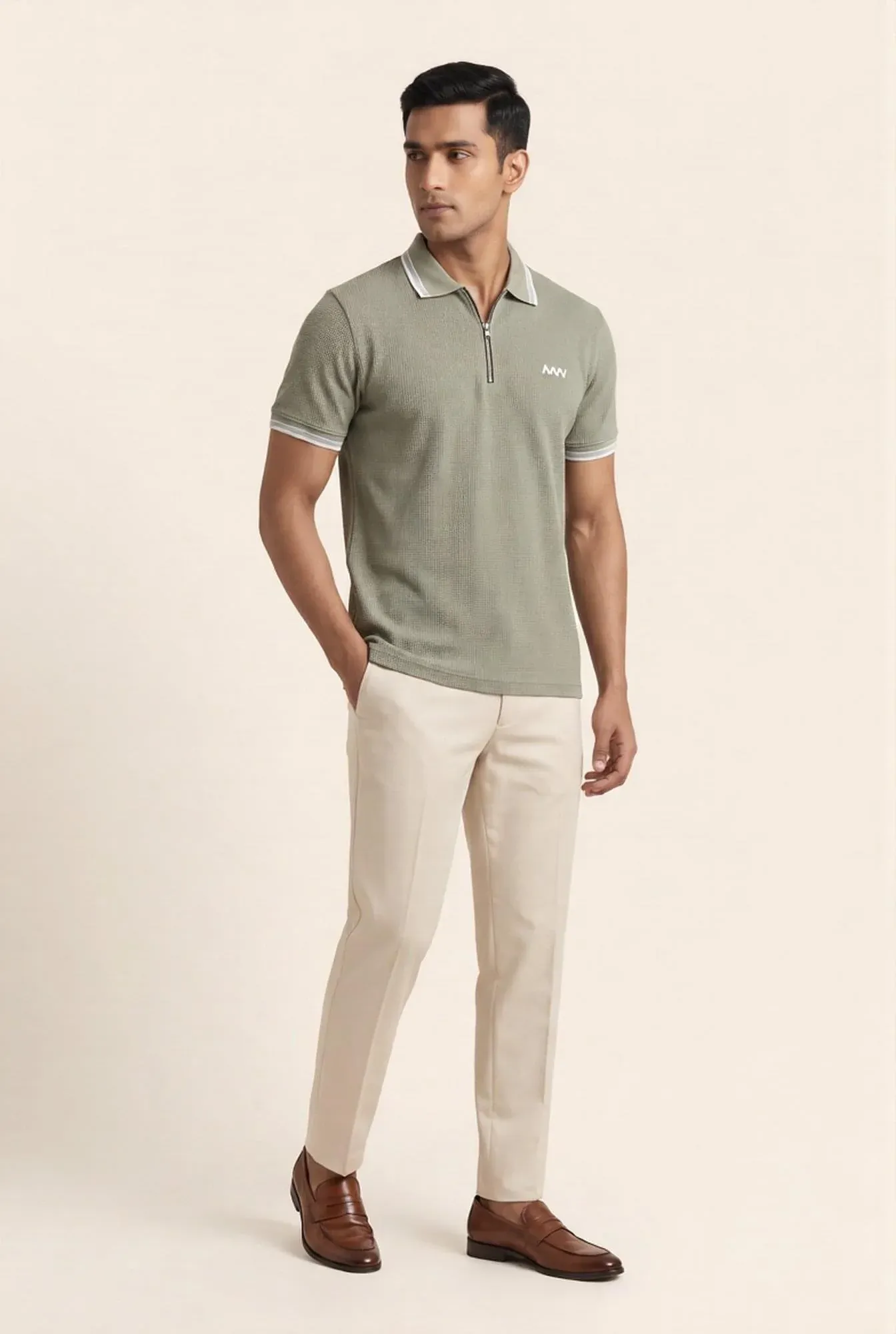 Sage Green Quarter Zip Polo Shirt
