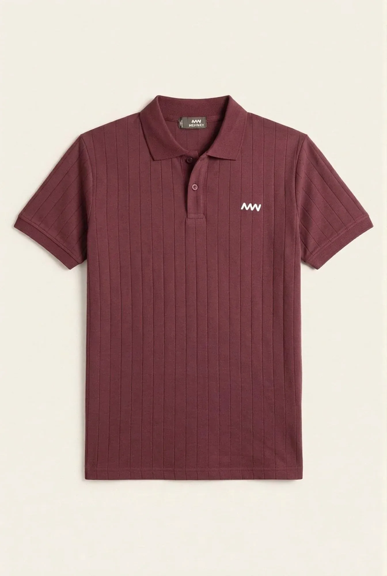 Maroon Drop Needle Button Polo Shirt - Image 2